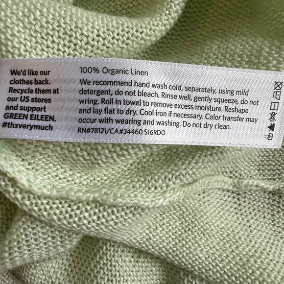 Eileen Fisher Sweater Large Pale Green Organic Linen Knit Tunic Top Long Sleeve - Picture 8 of 9